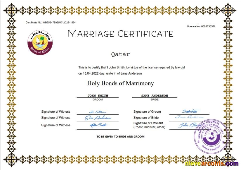 Qatar marriage certificate
